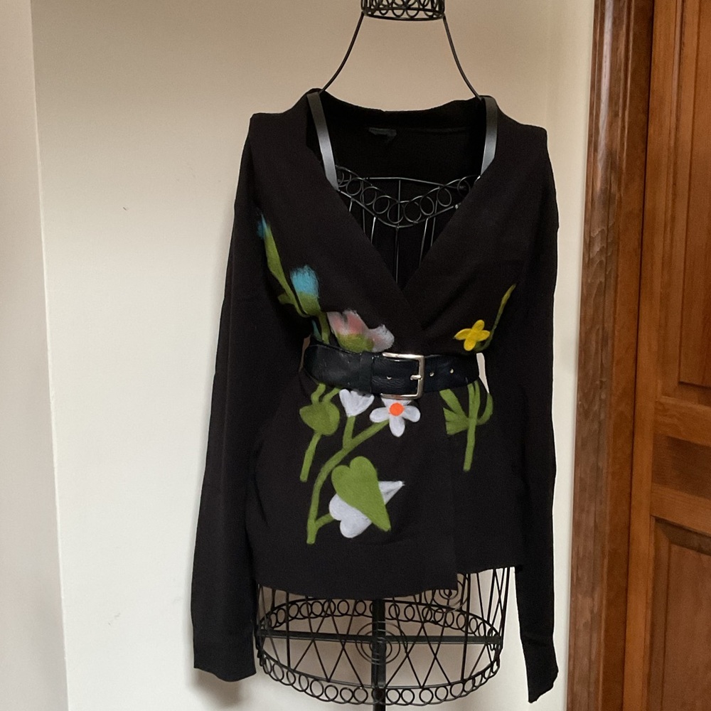 Black Floral Women's Cardigan by Aaeda - Size Medium